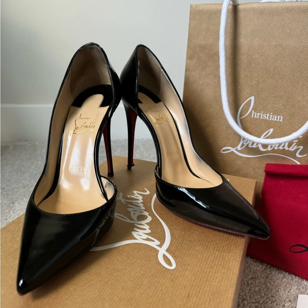 Christian Louboutin Black Patent Leather Pointed-Toe Pumps